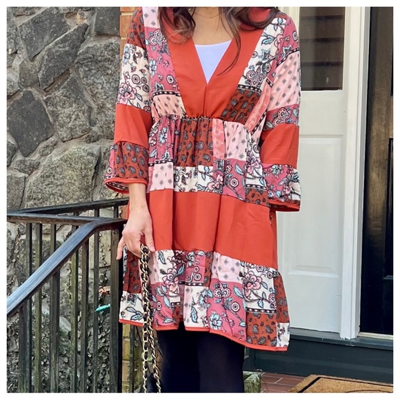 #48 Boho Chic Patchwork Contrast Dress - Picture 5 of 9